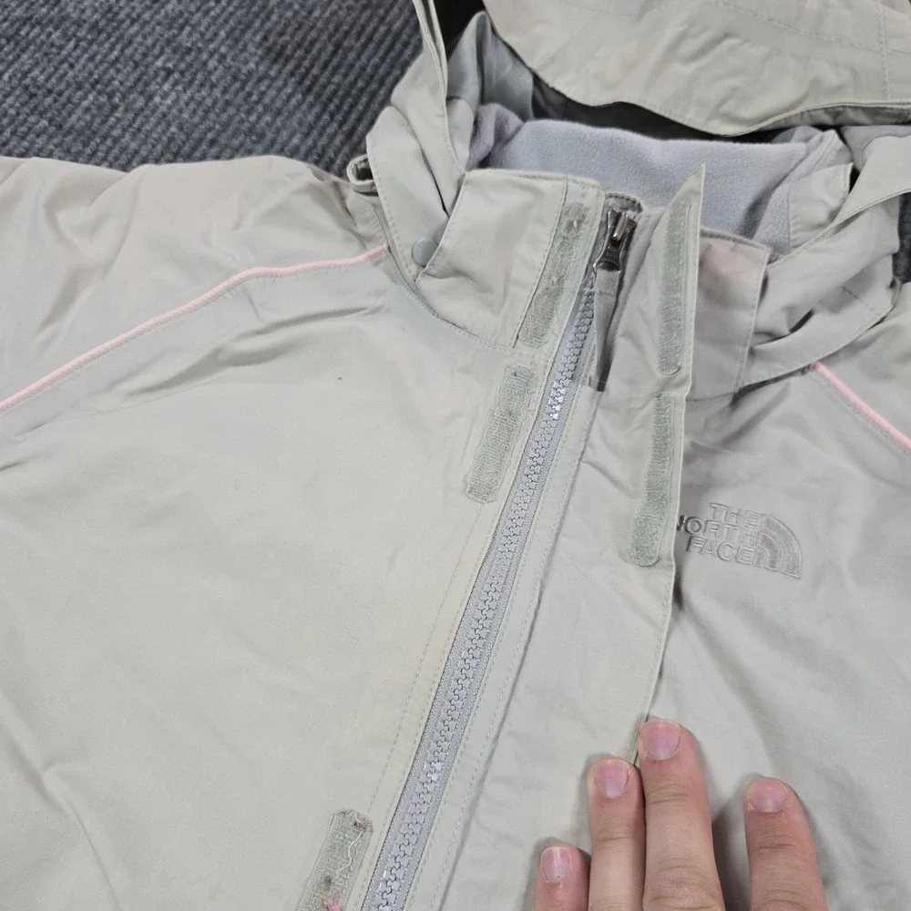The‎ North Face HyVent Jacket Girls XL Beige Hooded Waterproof Lined Rain Coat